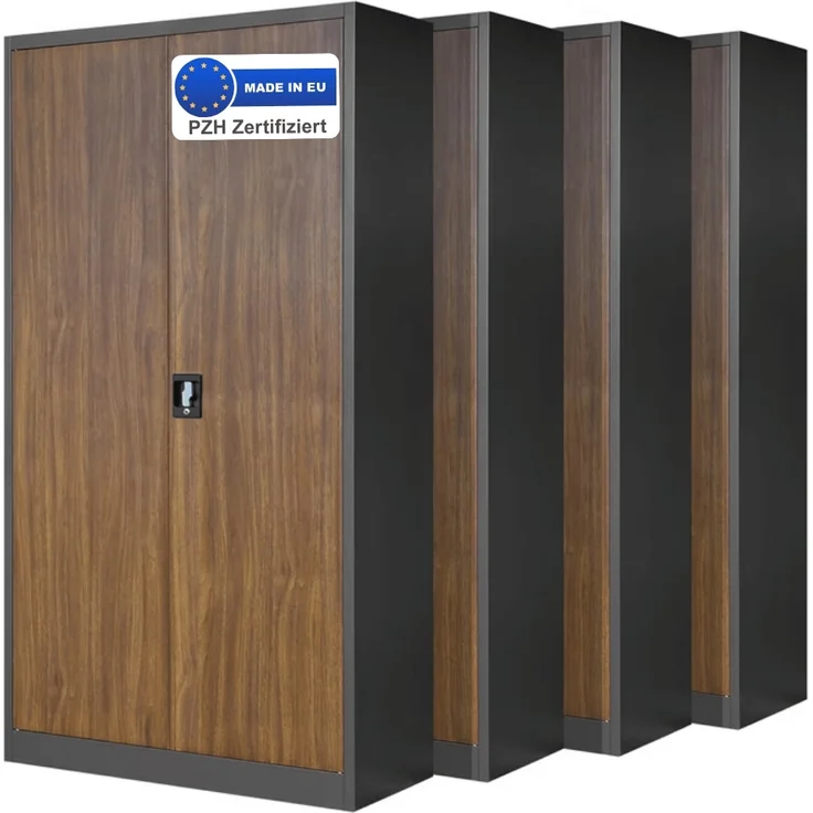 MegaDeal 4x Aktenschrank abschließbar KADO - 5 Ebenen verstellbar, Flügeltüren | Metallschrank Werkstatt Mehrzweckschrank Büroschrank aus Stahl Werkzeugschrank, 185x90x40cm Anthrazit-Nussbaum – Bild 1