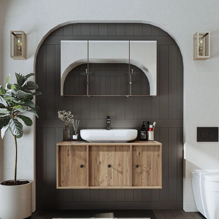 Skye Decor '2574' Badmöbel-Set mit Waschbecken & Spiegel (2-teilig), Atlantik-Kiefer, 105 x 58 x 45 cm – Bild 3
