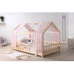 Ticaa Hausbett Kim mit Rausfallschutz aus Kiefer, Kinderbett 100x200, inkl. Tüll-Set, mit Rollrost, mit Matratze