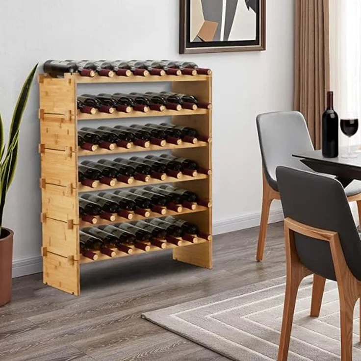 GarveeHome Weinregal Wein Regal Bambus Stapelbar Flaschenregal Flaschenständer AA-Qualität Ohne Schrauben, Platzsparend Für Keller, Bar, Küche & Esszimmer