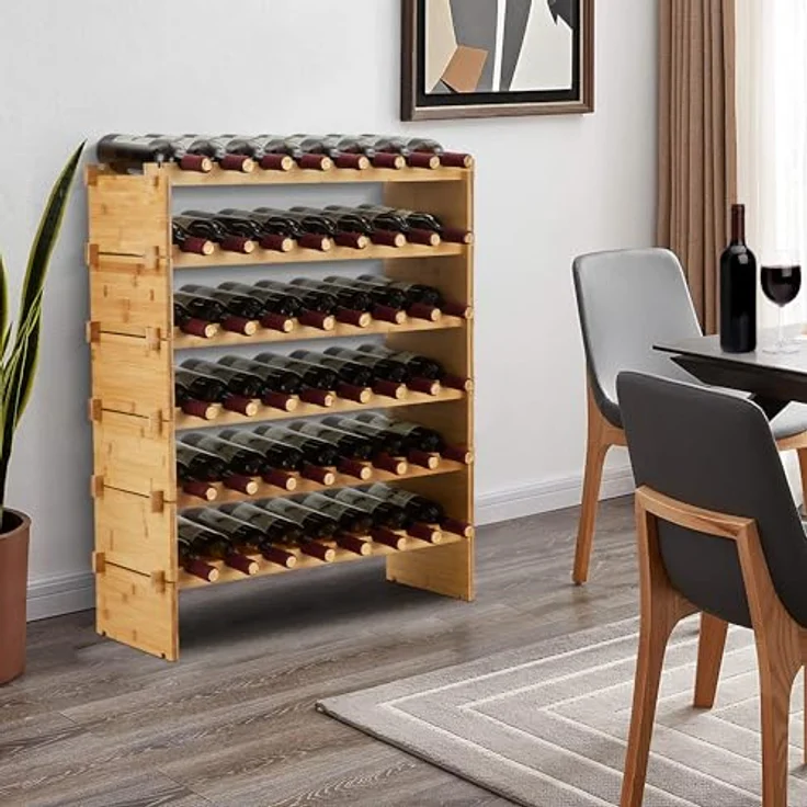 GarveeHome Weinregal Wein Regal Bambus Stapelbar Flaschenregal Flaschenständer AA-Qualität Ohne Schrauben, Platzsparend Für Keller, Bar, Küche & Esszimmer – Bild 1