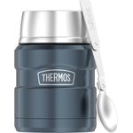 THERMOS STAINLESS KING Thermobehälter für Essen ice grey 0,47l - Edelstahl, absolut dicht, hält Speisen 9h heiß & 14h kalt, mit klappbarem Löffel, BPA-frei