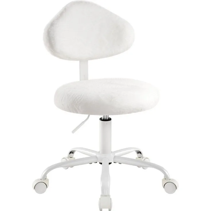 IWMH Bürostuhl mit Rollen, Schminktisch Stuhl mit Rückenlehne in Wolkenform (Höhenverstellbar Schreibtischstuhl ohne Armlehnen), Kunstkaninchenfell Stuhl für Homeoffice, Schlafzimmer, Jugendliche