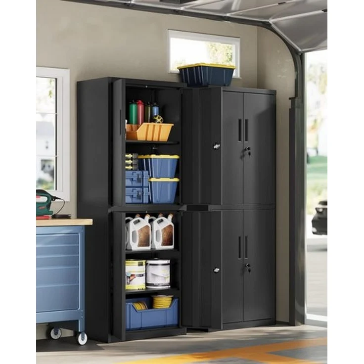 SONGMICS Aktenschrank, Mehrzweckschrank, Büroschrank, mit 4 Türen und 5 Ebenen, 40 x 60 x 180 cm, 2 Schlösser, verstellbare Ablagen, Aufbewahrungsschrank aus Stahl, mattschwarz – Bild 1