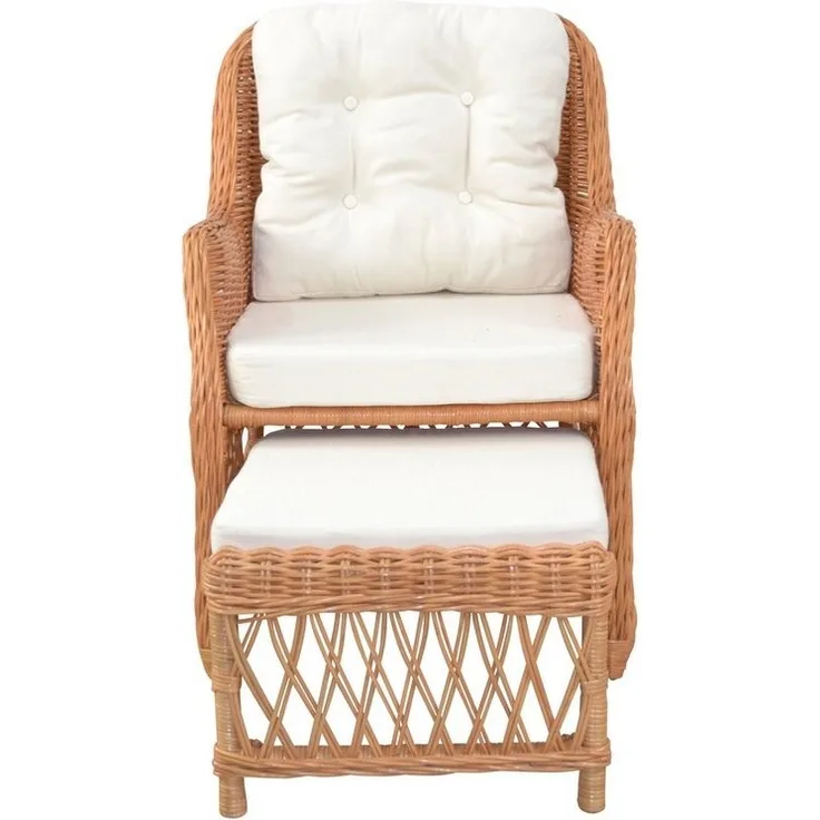 Rattansessel, Relaxsessel mit ausziehbarem Fußteil, handgeflochten, honigfarben