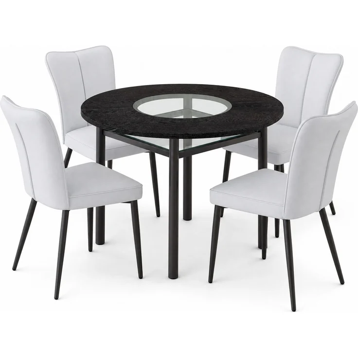 Essgruppe mit MDF- und Glastisch, Glasablage, Ø 100x76 cm, Schwarz/Hellgrau – Bild 6