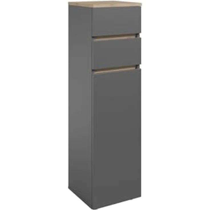 moebel-dich-auf Badkommode LONDRES (Badezimmerschrank Badschrank, mit 1 Tür und 2 Schubkästen, BxH 30x108 cm), in kaschmir oder anthrazit, Absetzung: Cremona Eiche – Bild 3
