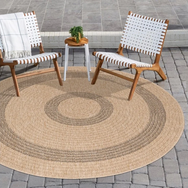 Carpettex Outdoorteppich Vintage Design, Rund, Höhe: 5 mm, Runder Teppich Vintage Design Naturfarben für Terrassen Küchen Balkon – Bild 5