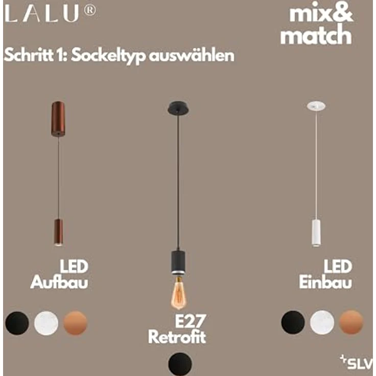 SLV LALU Pendelleuchte Mix&Match, 150cm, E27, schwarz – Bild 3