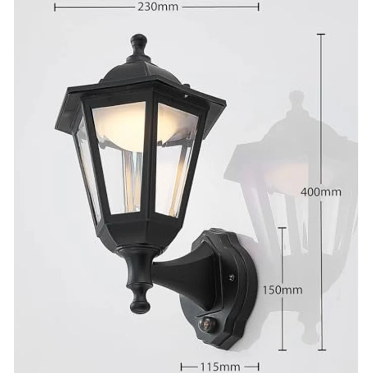 Lindby Iavo LED Wandleuchte außen mit Bewegungsmelder, spritzwassergeschützt, Retro Vintage Antik in Schwarz, 1-flammig – Bild 5