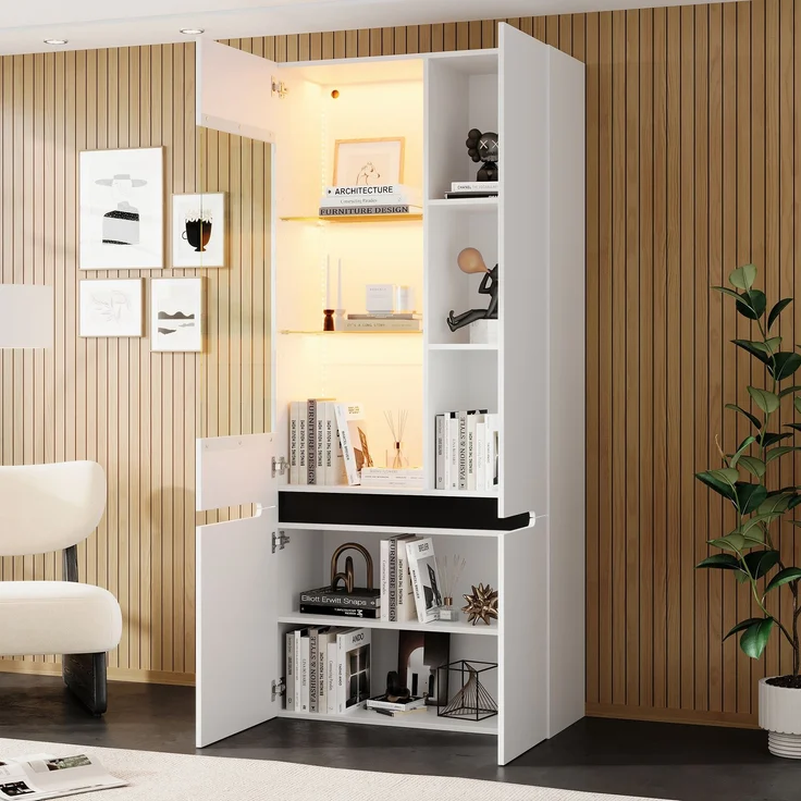 ZUBALIYA Vitrine 80x35 cm mit LED-Beleuchtung mit Sicherheitsgeländer in Weiß, ideale Lösung für kleine Räume, robuste Verarbeitung, langlebige Materialien, einfache Selbstmontage – Bild 3