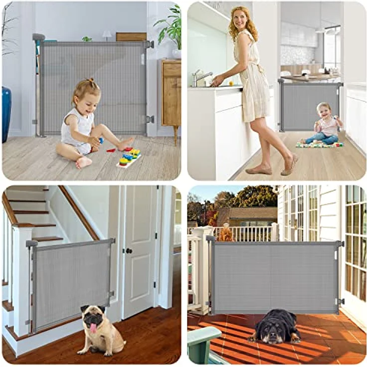“Treppenschutzgitter Ausziehbare für Babys,0-140 cm,83 cm Hoch Baby Absperrgitter Treppenschutzrollo,Einhändig Bedienbar,Geeignet für Treppen/Türen/Innen & Außen türschutzgitter (140cm/grau) – Bild 8