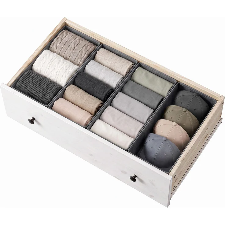 Sekey Aufbewahrungsbox Schubladen Organizer aus Vliesstoff Faltbare Aufbewahrungsboxen ohne Fächer für HEMNES 108(4 Fächer) – Bild 1