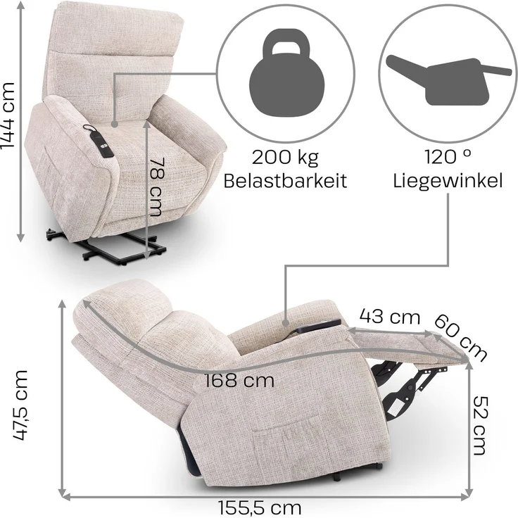Raburg TV-Sessel XXL-Fernsehsessel, Aufstehhilfe & Liegefunktion, 200 kg, Samson, elektrisch mit Fernbedienung, 1× Motor – Bild 6