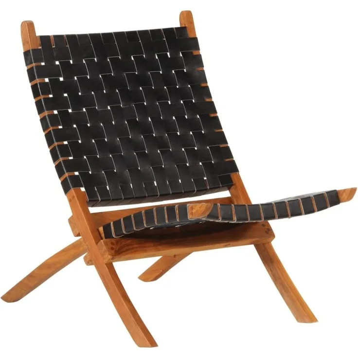 vidaXL Relaxstuhl Klappbar Schwarz Echtleder 356377