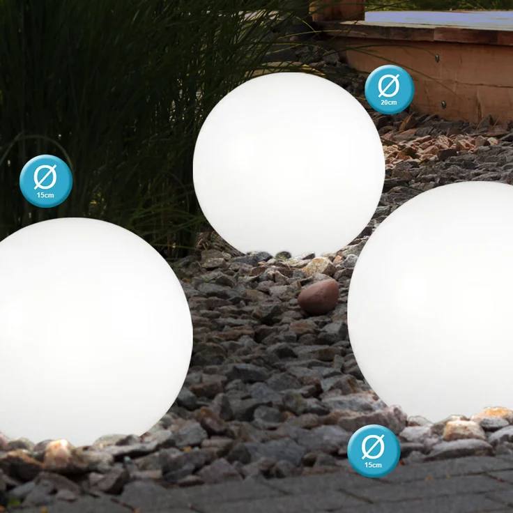 3er Set LED Kugel Solarleuchten, Durchmesser 2x15 cm, 1x20 cm – Bild 3