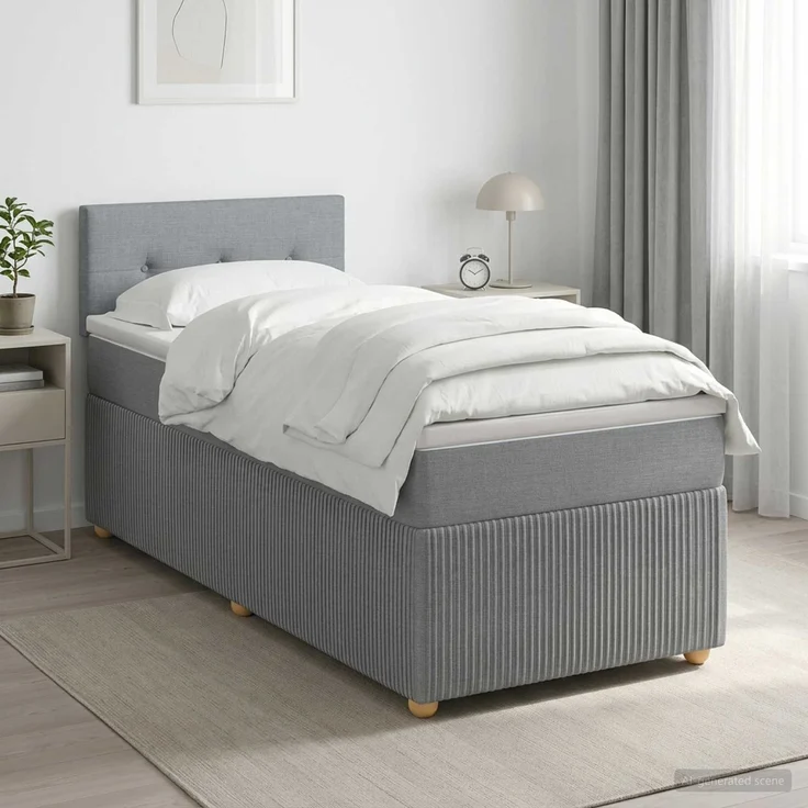 vidaXL Boxspringbett mit Matratze Hellgrau 90 x 190 cm Stoff 3451356 – Bild 1