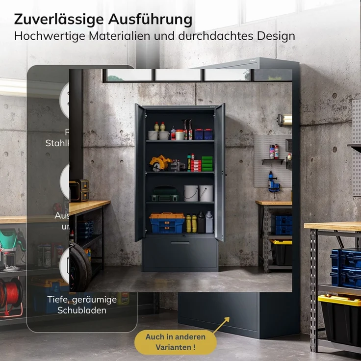 Metallschrank mit Hohe Schublade RUEL - 195x90x40cm Anthrazit | Büroschrank Aktenschrank Stahlschrank Fachbodenschrank Werkstattschrank – Bild 6