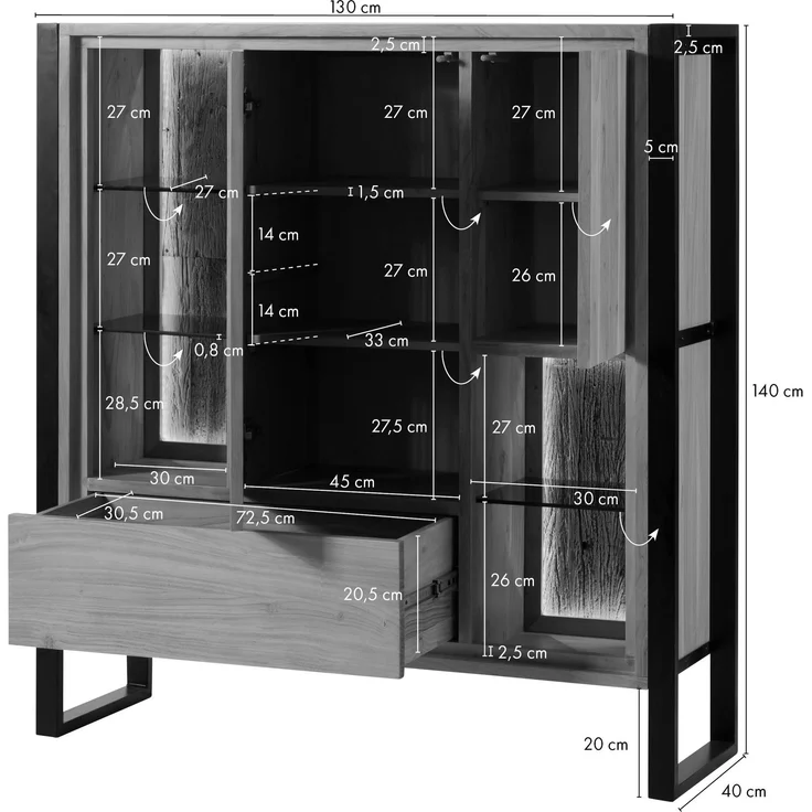 Highboard Akazie / Altholz 130x40x140 natur lackiert DENVER #100 – Bild 8