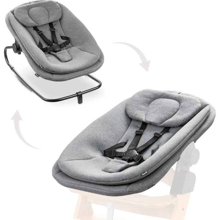 hauck 3in1 Babywippe für Alpha+, Beta+ & Arketa Holzhochstuhl, Ergonomische Babyliege für Babys ab Geburt bis 15 kg, mit 5-Punkt-Gurt, Sitzverkleinerer, Baumwollbezug (Dark Grey Melange)