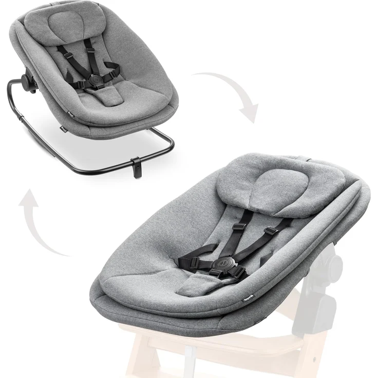 hauck 3in1 Babywippe für Alpha+, Beta+ & Arketa Holzhochstuhl, Ergonomische Babyliege für Babys ab Geburt bis 15 kg, mit 5-Punkt-Gurt, Sitzverkleinerer, Baumwollbezug (Dark Grey Melange)
