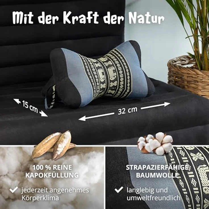 livasia Nackenstützkissen Knochenkissen, vegan und handgefertigt, Ø 15x32cm, Kapok – Bild 5