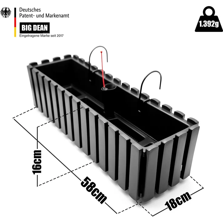 BigDean Balkonkasten Lattenzaun Optik in Anthrazit Optik aus wetterfestem & robustem Kunststoff 60 cm– Balkonkasten mit Halterung & Wasserstandsanzeige – Made in Europe – Bild 3