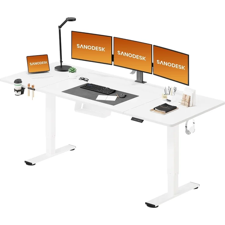 SANODESK Höhenverstellbarer Schreibtisch 200x80 cm Schreibtisch Höhenverstellbar Elektrisch Ergonomischer Steh-Sitz Tisch Computertisch für Heimbüro Homeoffice(weiß) – Bild 1