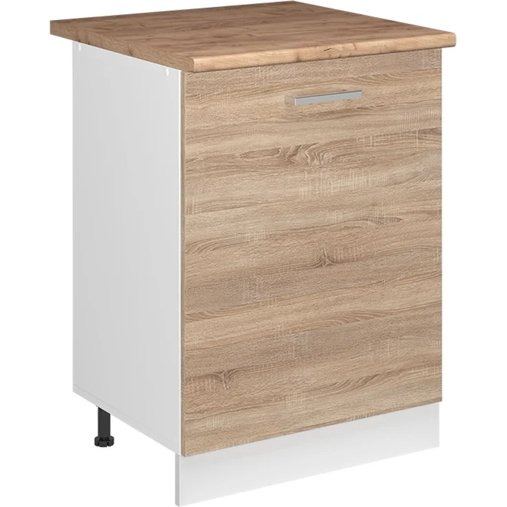 Küchenunterschrank R-Line Sonoma/Weiß 60 cm mit 1 Tür Arbeitsplatte Goldkraft Eiche Vicco – Bild 1