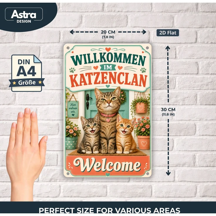 AstraDesign Blechschild 20x30cm - Katzenclan Willkommen Dekoschild – Metall – Mehrfarbig – AD0467 – Bild 2