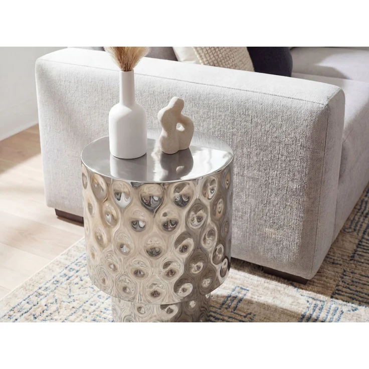 FINEBUY Beistelltisch FB77626 36cm Silber Sofatisch Wohnzimmertisch Couchtisch Hammerschlag (Extravaganter Tisch mit toller Struktur), Komplett aus robustem Aluminium gefertigt – Bild 5