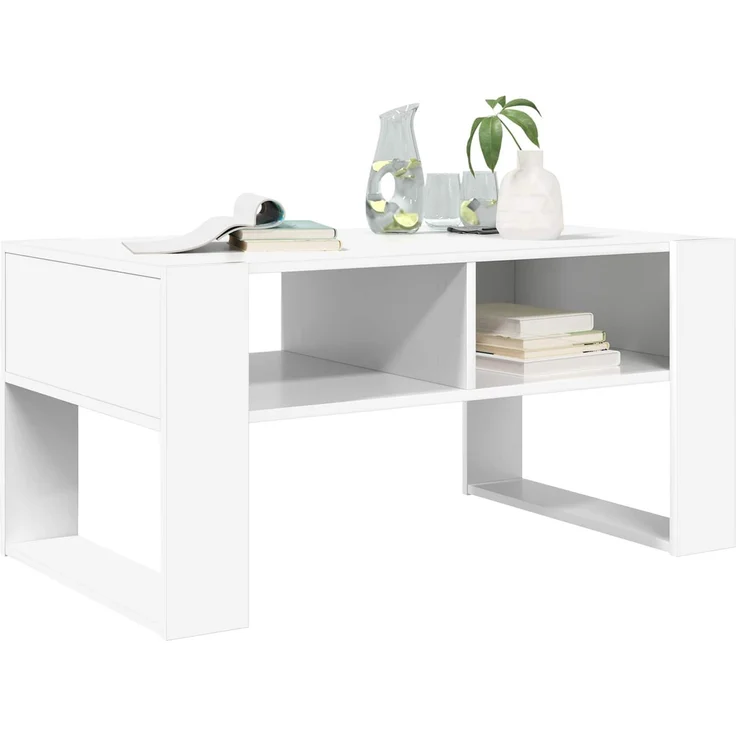 Couchtisch Sofatisch, mit Speicher Weiß 92 x 53 x 45 cm Holzwerkstoff d308e – Bild 3