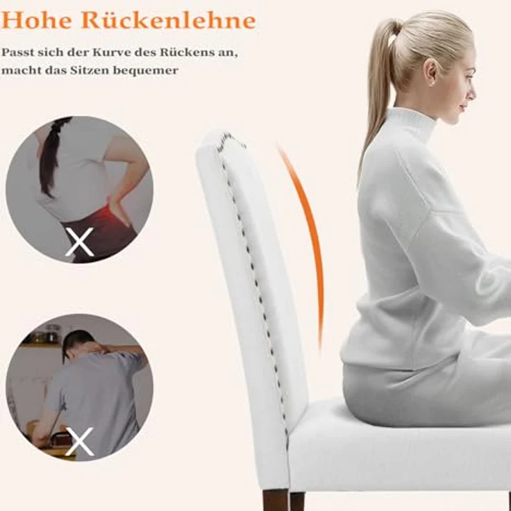 Sweetcripy Esszimmerstühle 2er-Set, hochwertiger gepolsterter Esszimmerstuhl aus Leder mit Nagelkopfbesatz und Holzbeinen, Esszimmerstuhl für Schlafzimmer, Wohnzimmer, Esszimmer, Grau – Bild 6