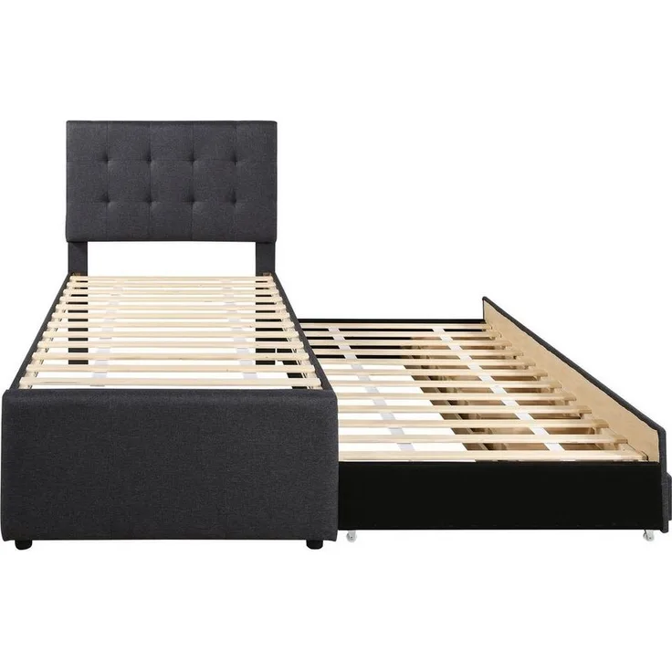 Odikalo Polsterbett Einzelbett 3 Schublade Ausziehbar Verstellbar Kopfteil Beige/Grau 90cm