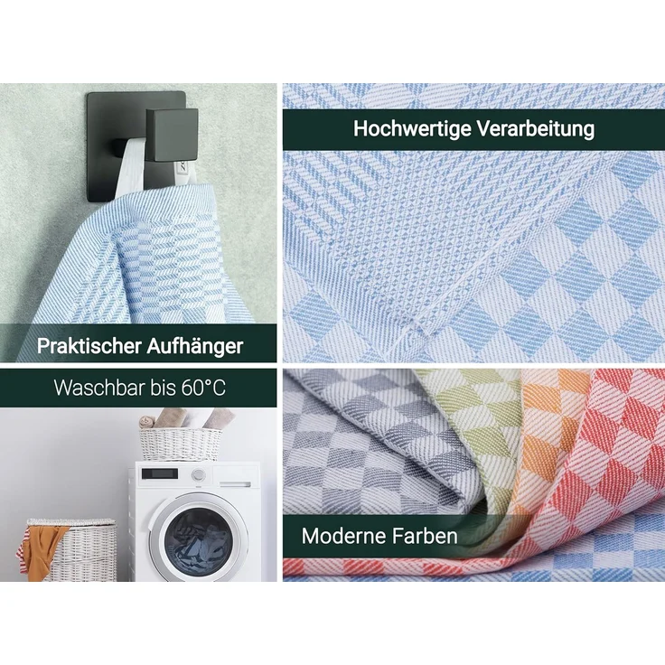 ZOLLNER 5er Set Geschirrtücher, 100% Baumwolle, 46x70 cm, saugstark, blau kariert – Bild 3
