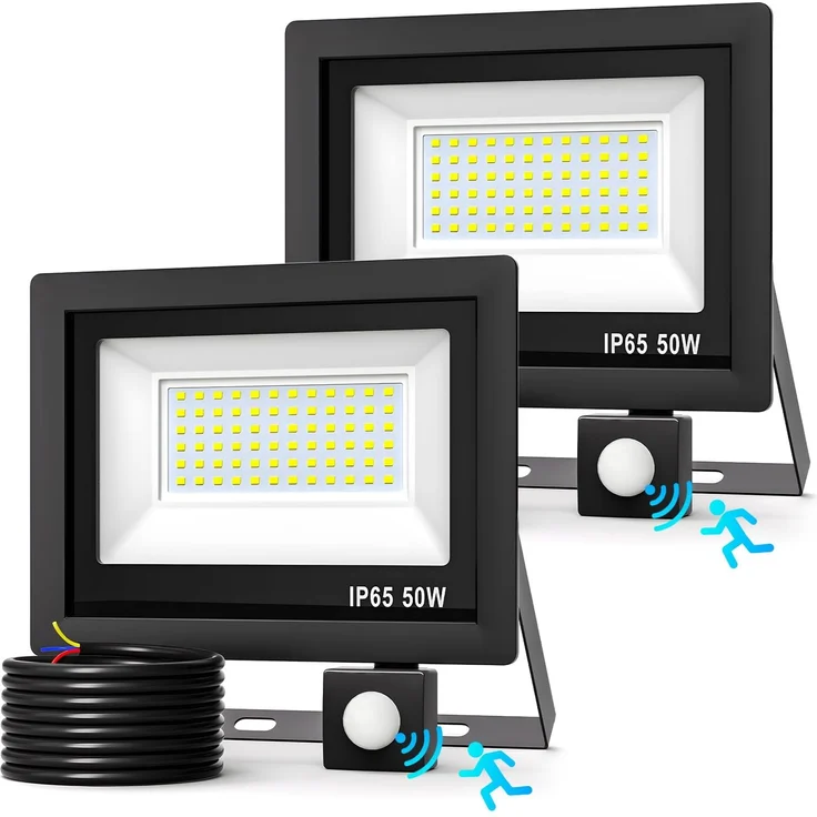 Realky 2Stück 50W 5000LM LED Strahler mit Bewegungsmelder | IP65 Wasserdichter Außenstrahler,Superhell Kaltweiß Scheinwerfer für Garten, Innenhöfe, Garage