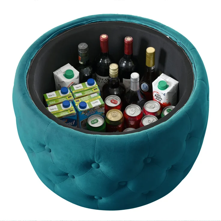 Luxuriöses 2er-Set Nesting-Hocker aus Samt, 4-in-1-Funktion, runder Stauraum-Fußhocker mit Holzablage, kein Aufbau erforderlich, Blau--Blau--59.6x59.6x38cm--YOUDENOVA – Bild 9