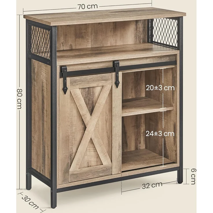 VASAGLE Sideboard, Küchenschrank, Aufbewahrungsschrank, mit Schiebetür, 30 x 70 x 80 cm, verstellbare Ablage, offenes Fach, Landhausstil, für Wohnzimmer, eichenbraun-schwarz LSC089B50 – Bild 3