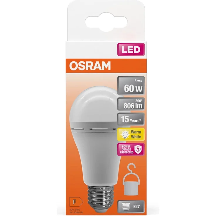 Osram LED Classic A 60 Camping Lampe/Notlicht mit integriertem wiederaufladbaren Akku (ex 60W) 8W Warmweiß E27 – Bild 6