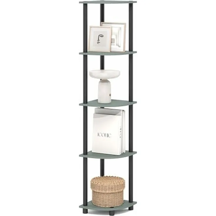 Furinno Turn-N-Tube Eckregal, 5-stufiges Eck-Bücherregal, offene Ablageregale, für Organisation und Aufbewahrung, Wohnzimmer, Homeoffice, Garage, Schlafzimmer, Salbeigrün