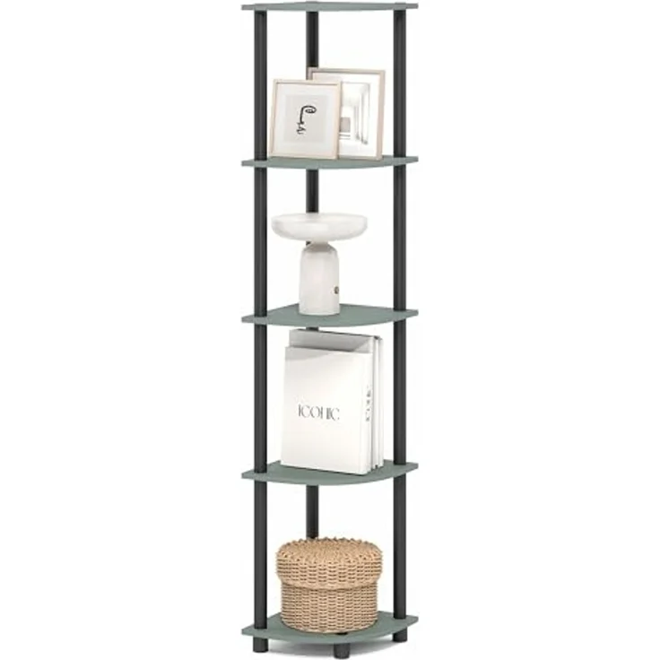 Furinno Turn-N-Tube Eckregal, 5-stufiges Eck-Bücherregal, offene Ablageregale, für Organisation und Aufbewahrung, Wohnzimmer, Homeoffice, Garage, Schlafzimmer, Salbeigrün – Bild 1