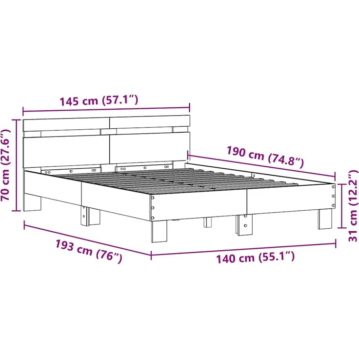 vidaXL Bettrahmen Artisan-Eiche 140 x 190 cm Holzwerkstoff 3333952 – Bild 12