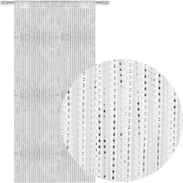 Fadenvorhang Lurex-Optik weiß, Auswahl: Stangendurchzug 90 x 200 cm
