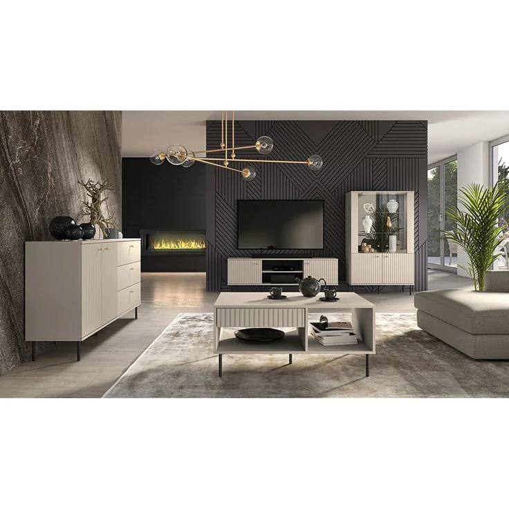 TV Board SALOU-131 in kaschmir matt mit gerillter Optik, B/H/T ca. 160/53/40 cm – Bild 10