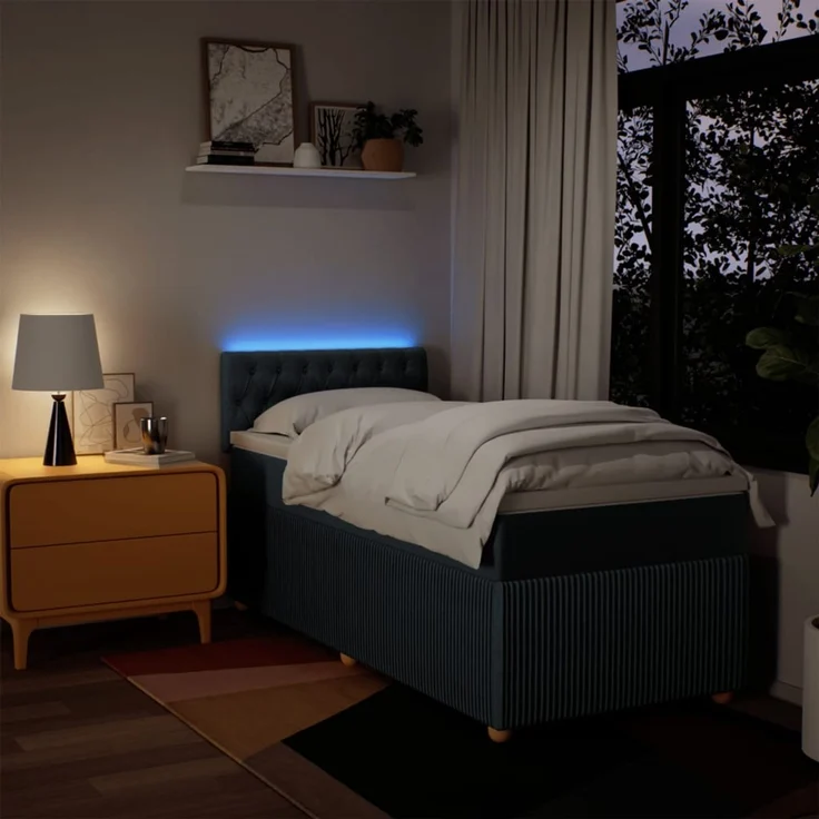 vidaXL Boxspringbett mit Matratze Blau 100x200 cm Stoff 3289680 – Bild 5