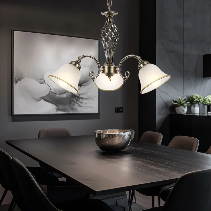 Hängelampe, Lüster, Altmessing, 3-flammig, D 60 cm – Bild 7