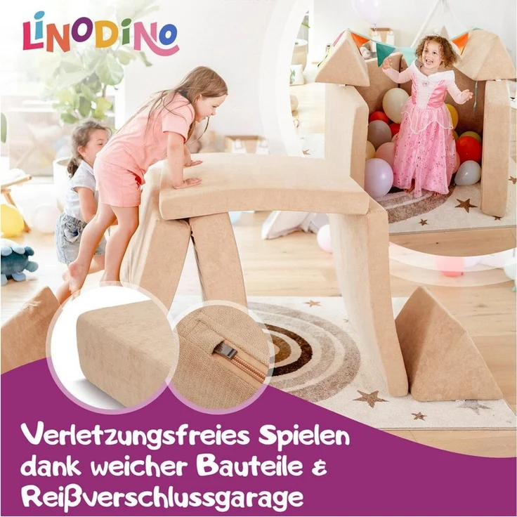 Linodino Kindersofa Spielsofa I aus Schaumstoff Bausteine I Spielcouch für Kinder, Wasserfeste Unterbezüge, Waschbare Chenille Bezüge 30° – Bild 3