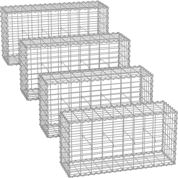 SONGMICS GabioneGabionenkorb,100 x 50 x 30 cm, 4er Set, Metall-Steinkorb mit 5 x 10 cm Maschenweite für Mauersteine, verzinkt, Steingabione Mauer, silber GGB453