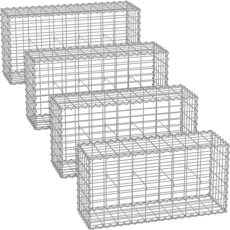 SONGMICS GabioneGabionenkorb,100 x 50 x 30 cm, 4er Set, Metall-Steinkorb mit 5 x 10 cm Maschenweite für Mauersteine, verzinkt, Steingabione Mauer, silber GGB453 – Bild 1