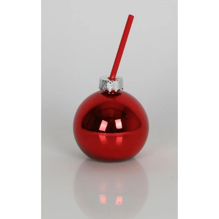 Trinkglas Christbaumkugel 400 ml mit Trinkhalm | Glitzernde Weihnachtskugel aus Glas | Originelles Partyglas & Geschenkidee für Weihnachten – Bild 4